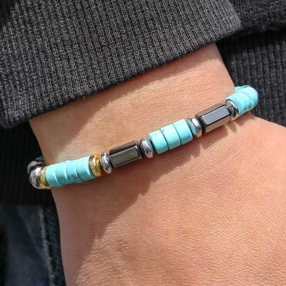 Retro Blue Stone Beaded Mens Bracelet - Picture 5 of 6